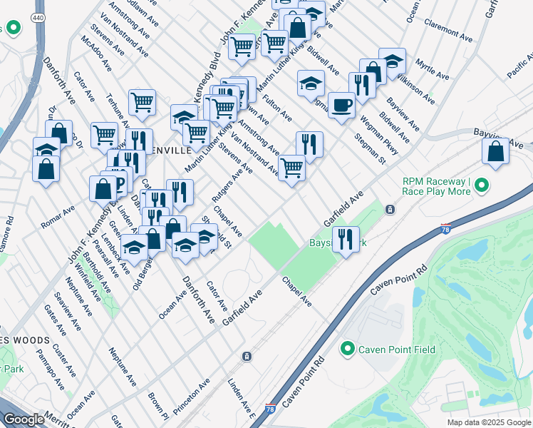 map of restaurants, bars, coffee shops, grocery stores, and more near 48 Wade Street in Jersey City