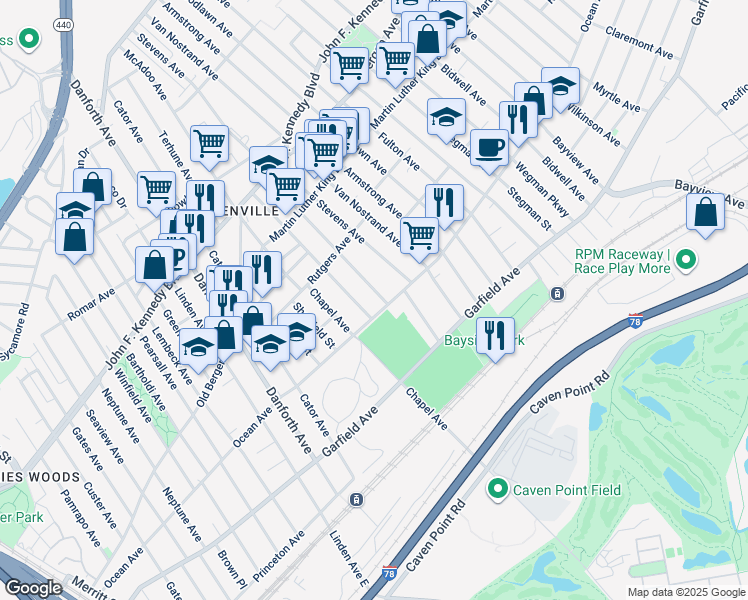 map of restaurants, bars, coffee shops, grocery stores, and more near 48 Wade Street in Jersey City