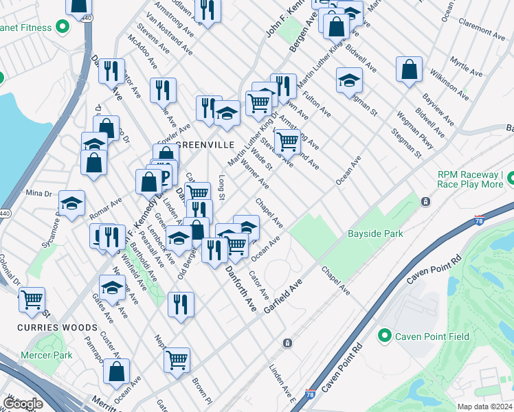 map of restaurants, bars, coffee shops, grocery stores, and more near 61A Rutgers Avenue in Jersey City