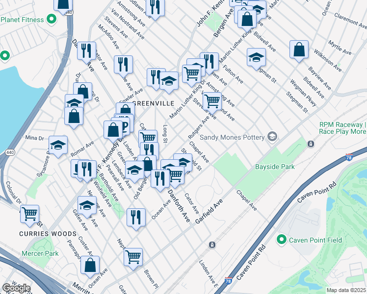 map of restaurants, bars, coffee shops, grocery stores, and more near 61A Rutgers Avenue in Jersey City