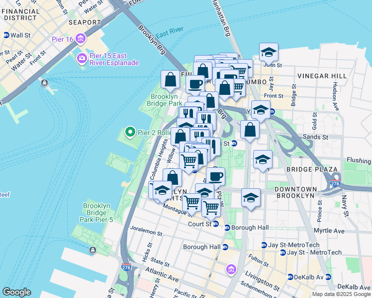 map of restaurants, bars, coffee shops, grocery stores, and more near 65 Hicks Street in Brooklyn