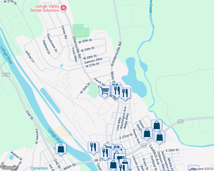 map of restaurants, bars, coffee shops, grocery stores, and more near 110 West 25th Street in Northampton
