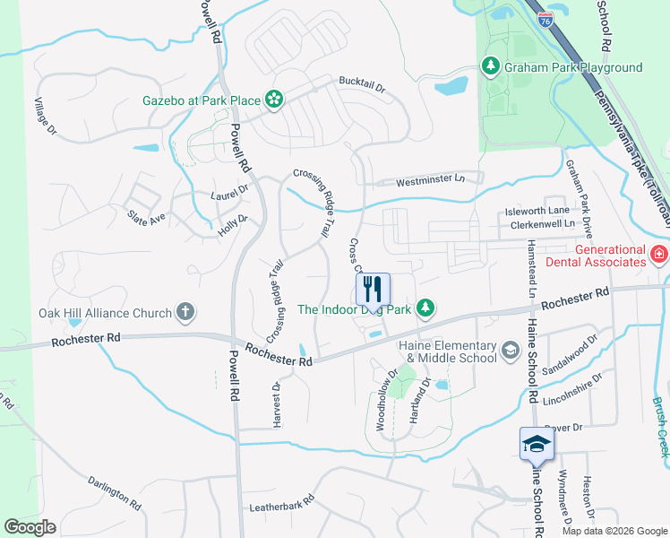 map of restaurants, bars, coffee shops, grocery stores, and more near 229 Hunting Ridge Trail in Cranberry Township