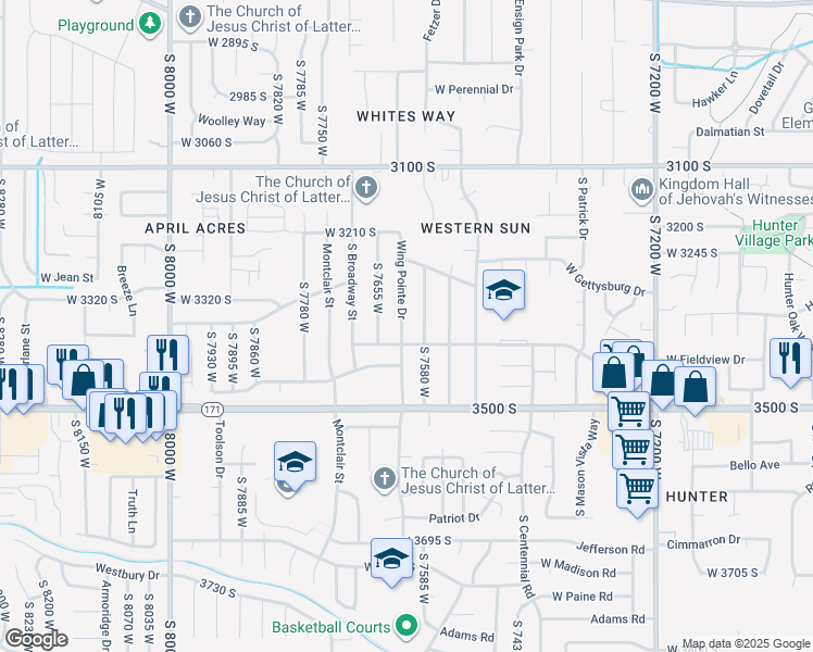 map of restaurants, bars, coffee shops, grocery stores, and more near 3381 South 7615 West in Magna