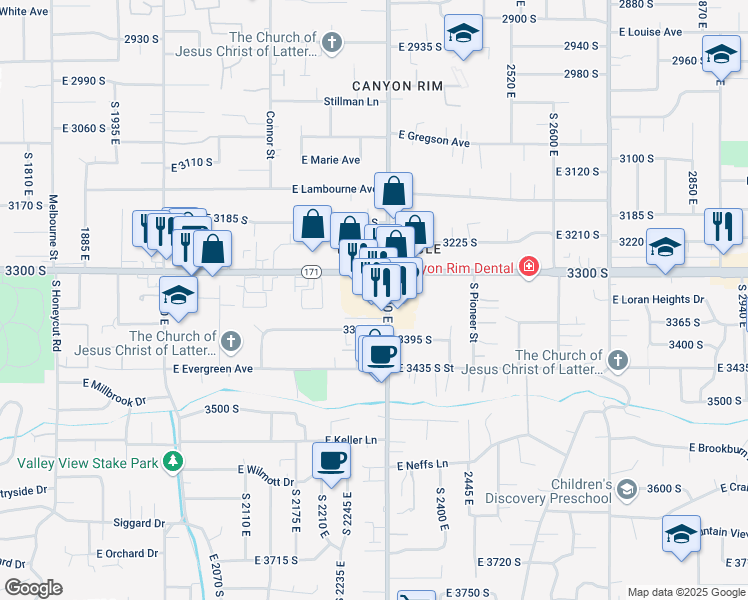 map of restaurants, bars, coffee shops, grocery stores, and more near 3304 South 2300 East in Salt Lake City