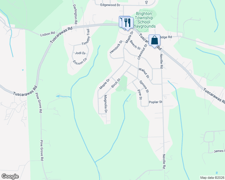 map of restaurants, bars, coffee shops, grocery stores, and more near 124 Birch Street in Beaver