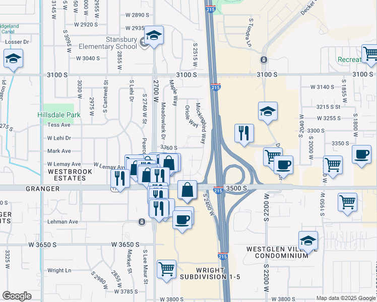 map of restaurants, bars, coffee shops, grocery stores, and more near 2551 3360 South in West Valley City