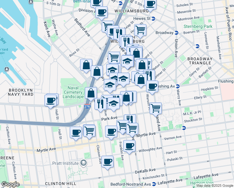 map of restaurants, bars, coffee shops, grocery stores, and more near in Brooklyn