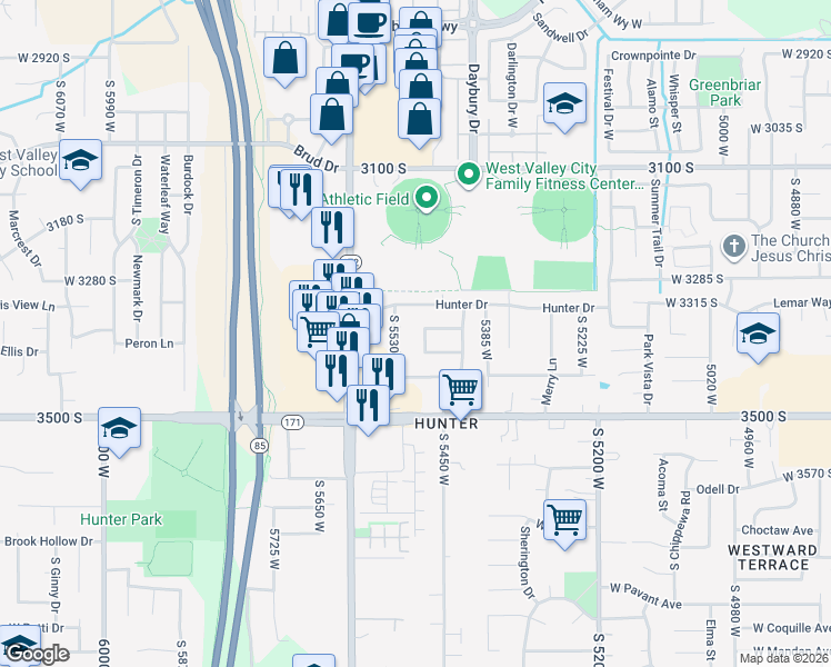 map of restaurants, bars, coffee shops, grocery stores, and more near 3354 S 5475 W in West Valley City