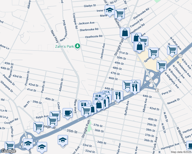map of restaurants, bars, coffee shops, grocery stores, and more near 414 46th Street in Lindenhurst
