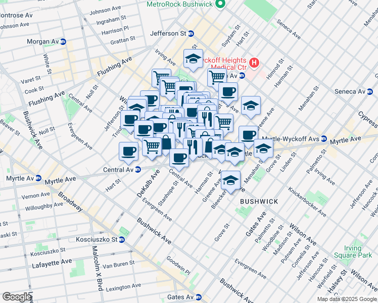 map of restaurants, bars, coffee shops, grocery stores, and more near in Brooklyn