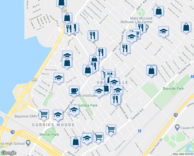 map of restaurants, bars, coffee shops, grocery stores, and more near in Jersey City