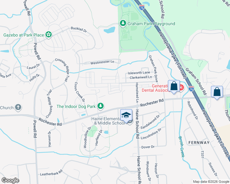 map of restaurants, bars, coffee shops, grocery stores, and more near 111 Lewisham Road in Cranberry Township