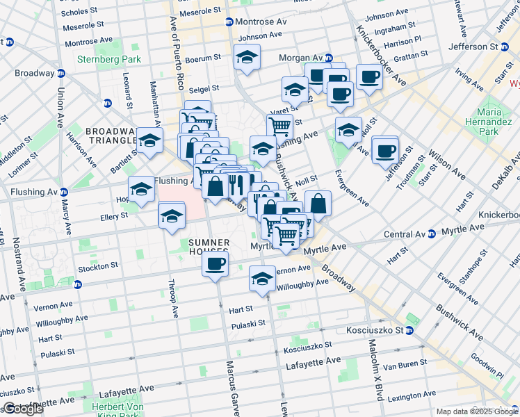 map of restaurants, bars, coffee shops, grocery stores, and more near 24 Park Street in Brooklyn