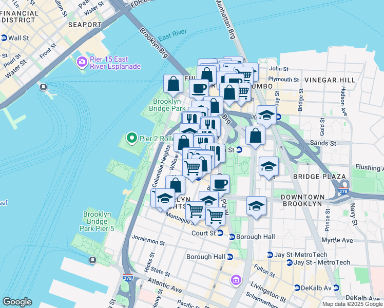 map of restaurants, bars, coffee shops, grocery stores, and more near 50 Orange Street in Brooklyn