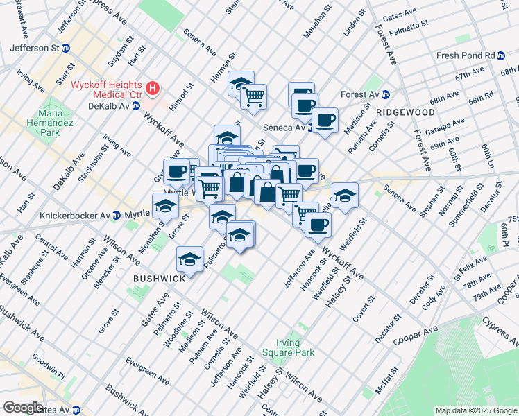 map of restaurants, bars, coffee shops, grocery stores, and more near in Brooklyn