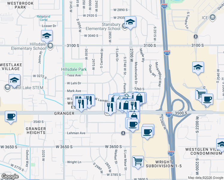 map of restaurants, bars, coffee shops, grocery stores, and more near 3335 South 2760 West in West Valley City