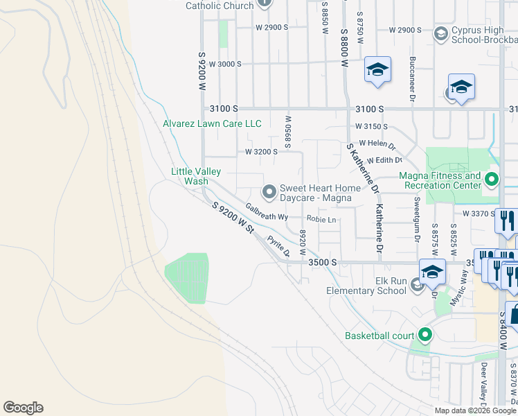map of restaurants, bars, coffee shops, grocery stores, and more near 9064 Standard Court in Magna