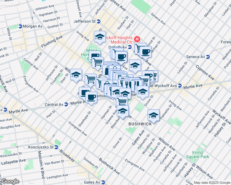 map of restaurants, bars, coffee shops, grocery stores, and more near in Brooklyn