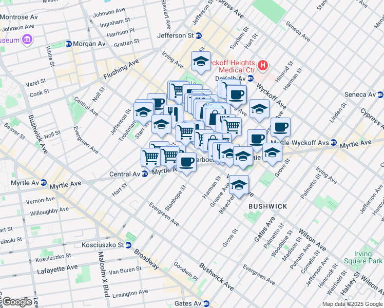 map of restaurants, bars, coffee shops, grocery stores, and more near in Brooklyn
