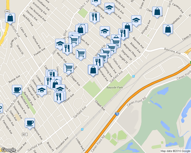 map of restaurants, bars, coffee shops, grocery stores, and more near 369 Ocean Avenue in Jersey City