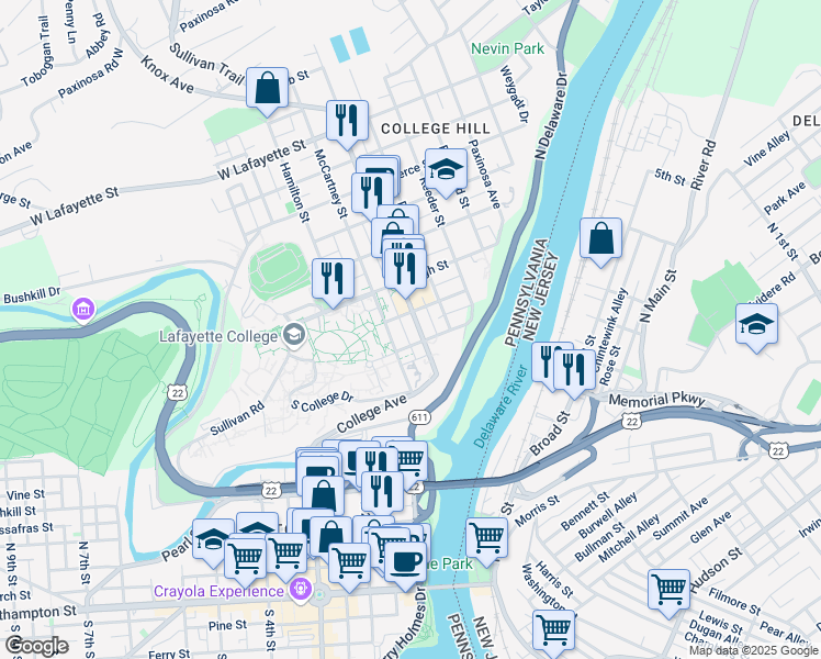 map of restaurants, bars, coffee shops, grocery stores, and more near 512 March Street in Easton