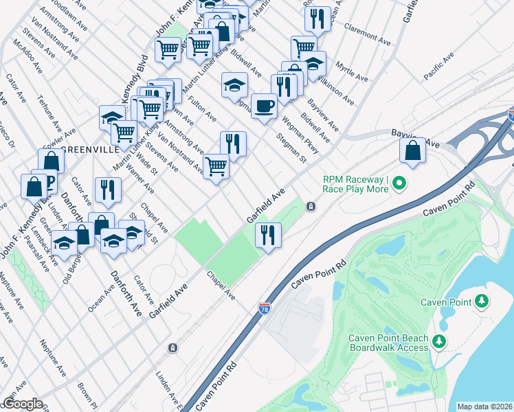 map of restaurants, bars, coffee shops, grocery stores, and more near 503 Garfield Avenue in Jersey City