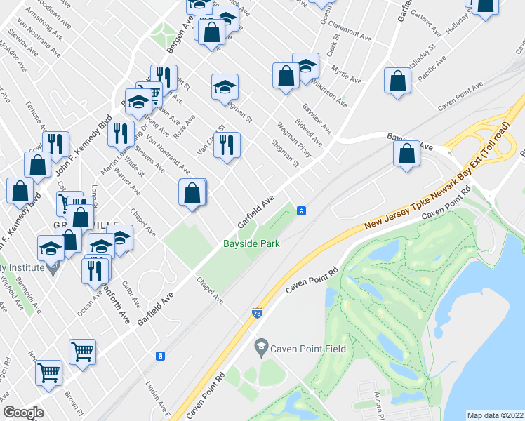 map of restaurants, bars, coffee shops, grocery stores, and more near 516 Garfield Avenue in Jersey City