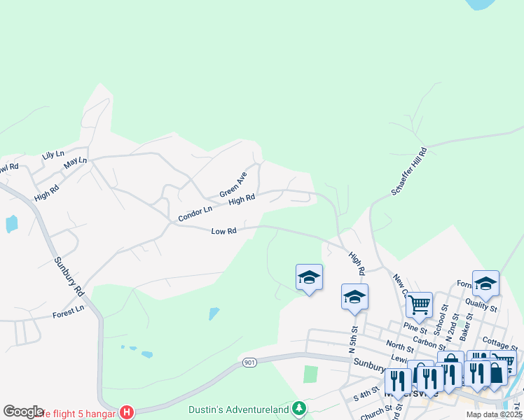 map of restaurants, bars, coffee shops, grocery stores, and more near 97 Low Road in Pottsville