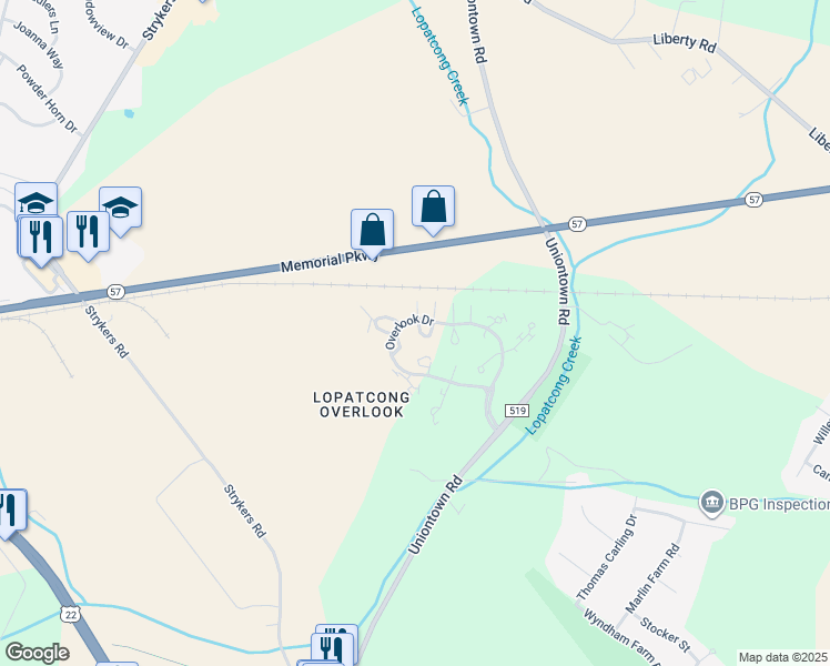 map of restaurants, bars, coffee shops, grocery stores, and more near 701 Brandywine Way in Stewartsville