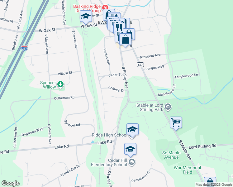 map of restaurants, bars, coffee shops, grocery stores, and more near 10 Colonial Drive in Somerset County