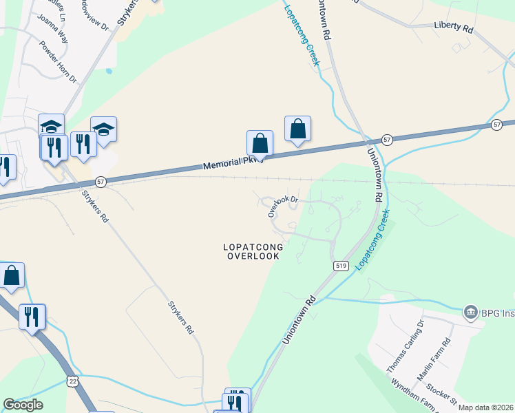 map of restaurants, bars, coffee shops, grocery stores, and more near 810 Honeybrook Circle in Stewartsville