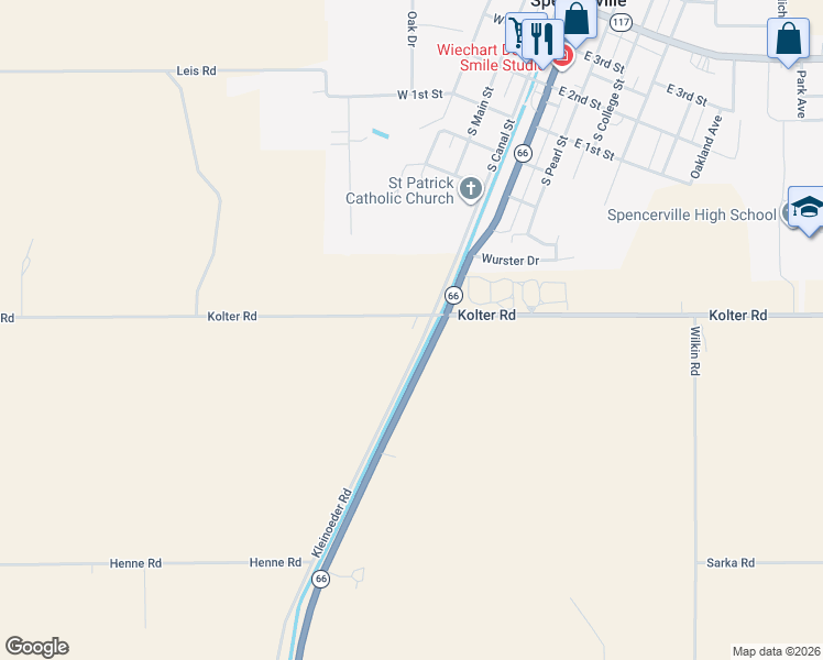 map of restaurants, bars, coffee shops, grocery stores, and more near 13351-13821 Wilshire Rd in Spencerville