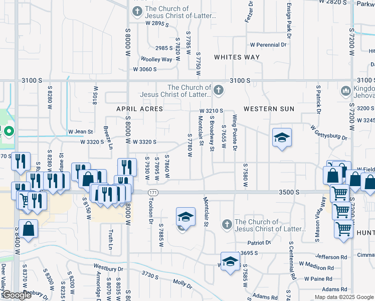 map of restaurants, bars, coffee shops, grocery stores, and more near 3330 South 7780 West in Magna