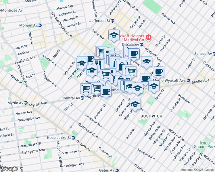 map of restaurants, bars, coffee shops, grocery stores, and more near in Brooklyn