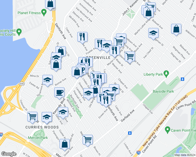 map of restaurants, bars, coffee shops, grocery stores, and more near 277 Old Bergen Road in Jersey City