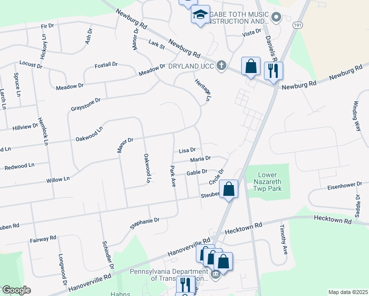 map of restaurants, bars, coffee shops, grocery stores, and more near 4462 Lisa Drive in Bethlehem