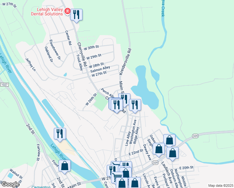 map of restaurants, bars, coffee shops, grocery stores, and more near 111 West 25th Street in Northampton