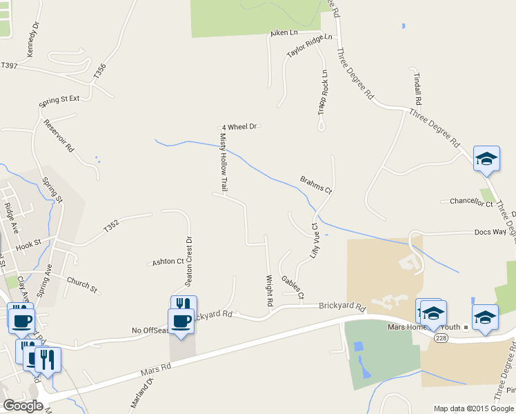 map of restaurants, bars, coffee shops, grocery stores, and more near 144 Wright Rd in Mars