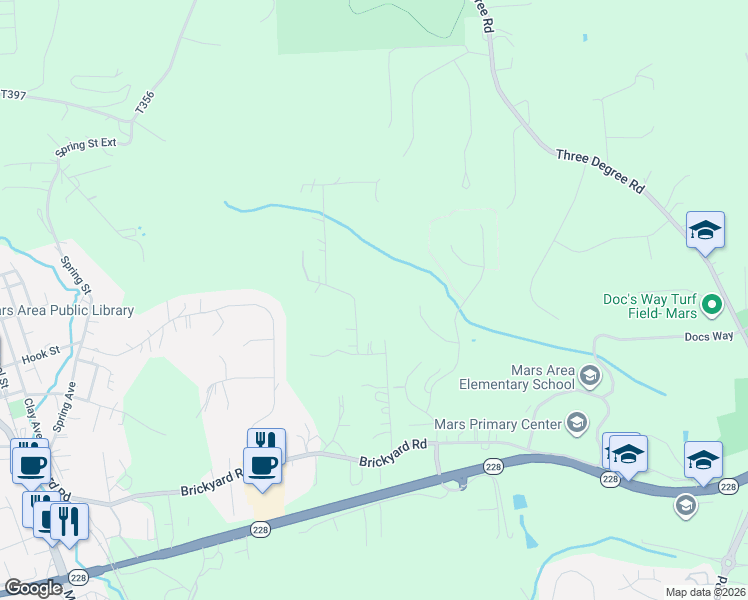 map of restaurants, bars, coffee shops, grocery stores, and more near 144 Wright Road in Mars