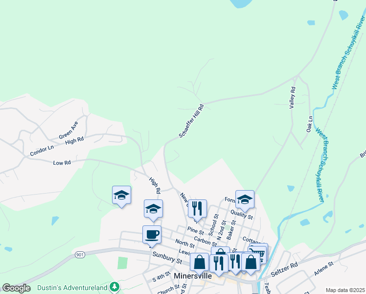 map of restaurants, bars, coffee shops, grocery stores, and more near 60 Schaeffer Hill Road in Pottsville