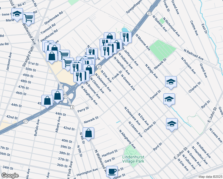 map of restaurants, bars, coffee shops, grocery stores, and more near 675 North Erie Avenue in Lindenhurst