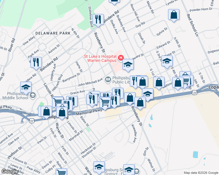 map of restaurants, bars, coffee shops, grocery stores, and more near 681 Corliss Avenue in Phillipsburg