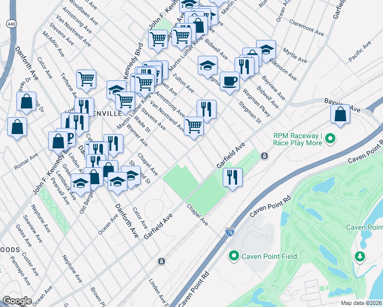 map of restaurants, bars, coffee shops, grocery stores, and more near 369 Ocean Avenue in Jersey City