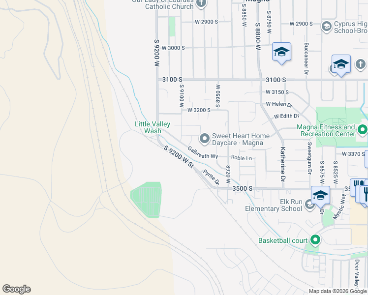 map of restaurants, bars, coffee shops, grocery stores, and more near 9075 Galbreath Way in Magna
