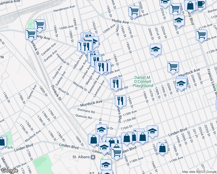map of restaurants, bars, coffee shops, grocery stores, and more near 33 Hannibal Street in Queens