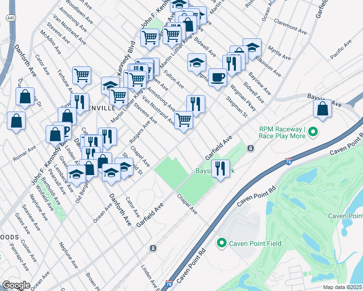 map of restaurants, bars, coffee shops, grocery stores, and more near 369 Ocean Avenue in Jersey City