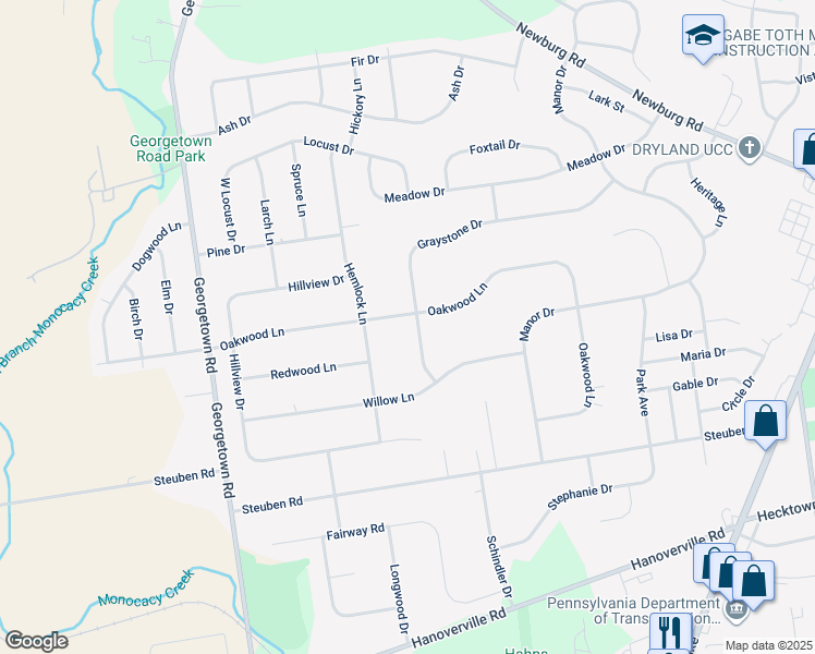 map of restaurants, bars, coffee shops, grocery stores, and more near 4620 Graystone Drive in Nazareth
