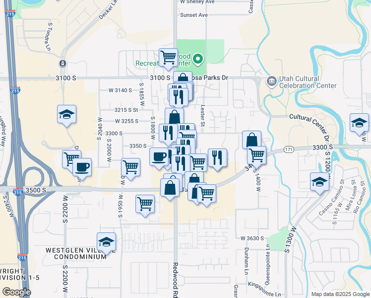 map of restaurants, bars, coffee shops, grocery stores, and more near 1596 West 3395 South in West Valley City