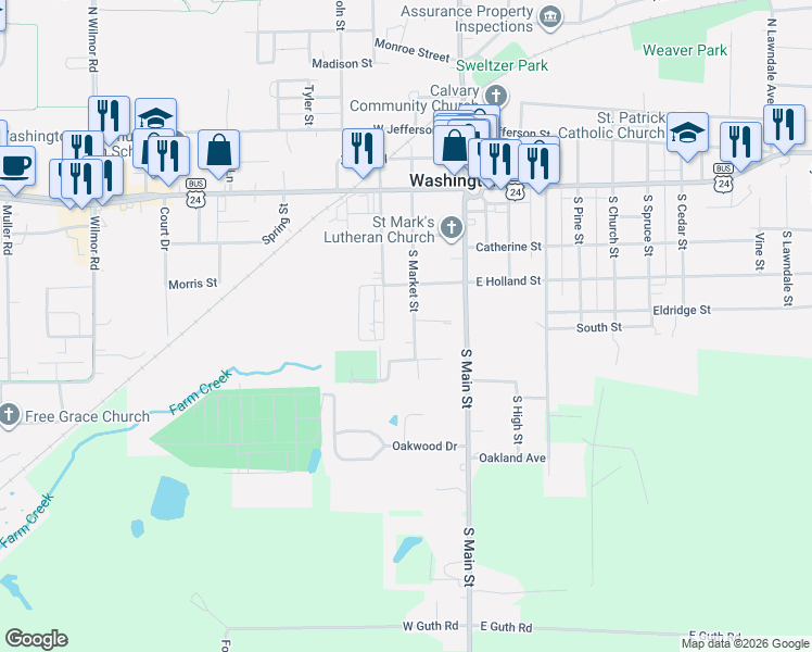 map of restaurants, bars, coffee shops, grocery stores, and more near 392 South Market Street in Washington